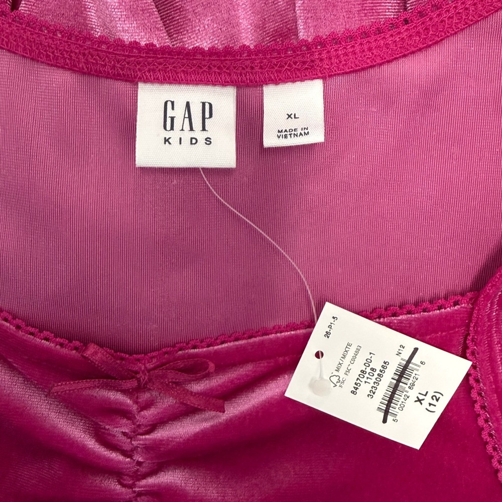 Gap Kids Girls XL 12 Velvet Long Sleeve Dress Bright Fuchsia Pink Dance Party - Picture 3 of 8
